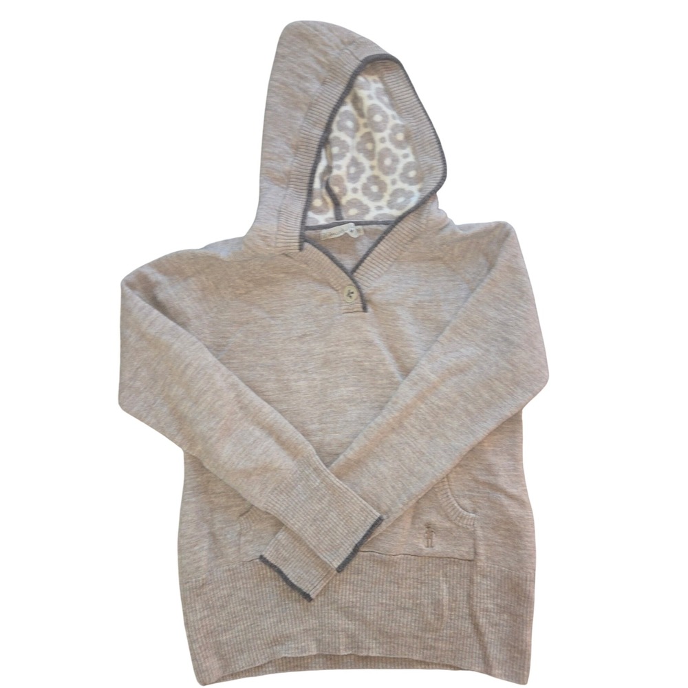 Smartwool Womens 100% Merino Wool Hoodie Tan Leopard Print Lining Medium